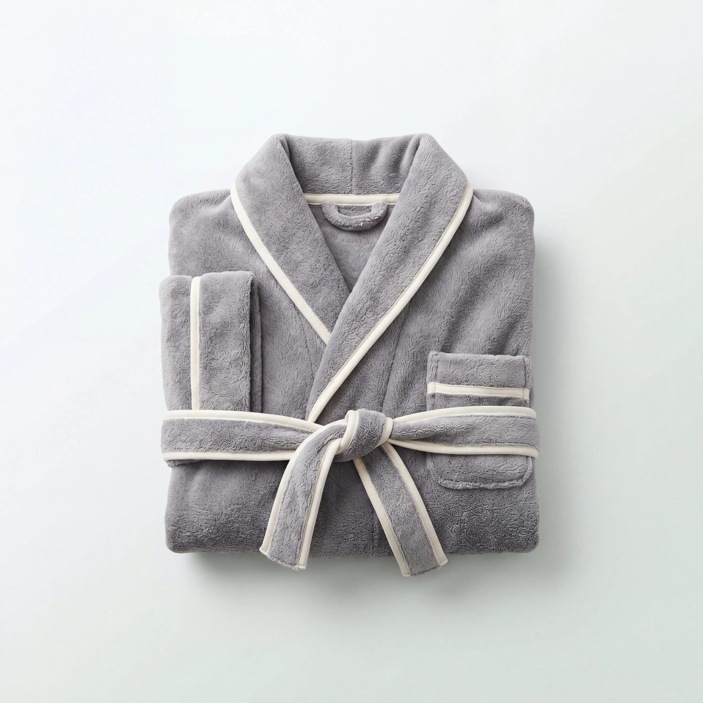 Sleekpaw Quick-Dry Dog Bathrobe in grey with cream trim, folded product view