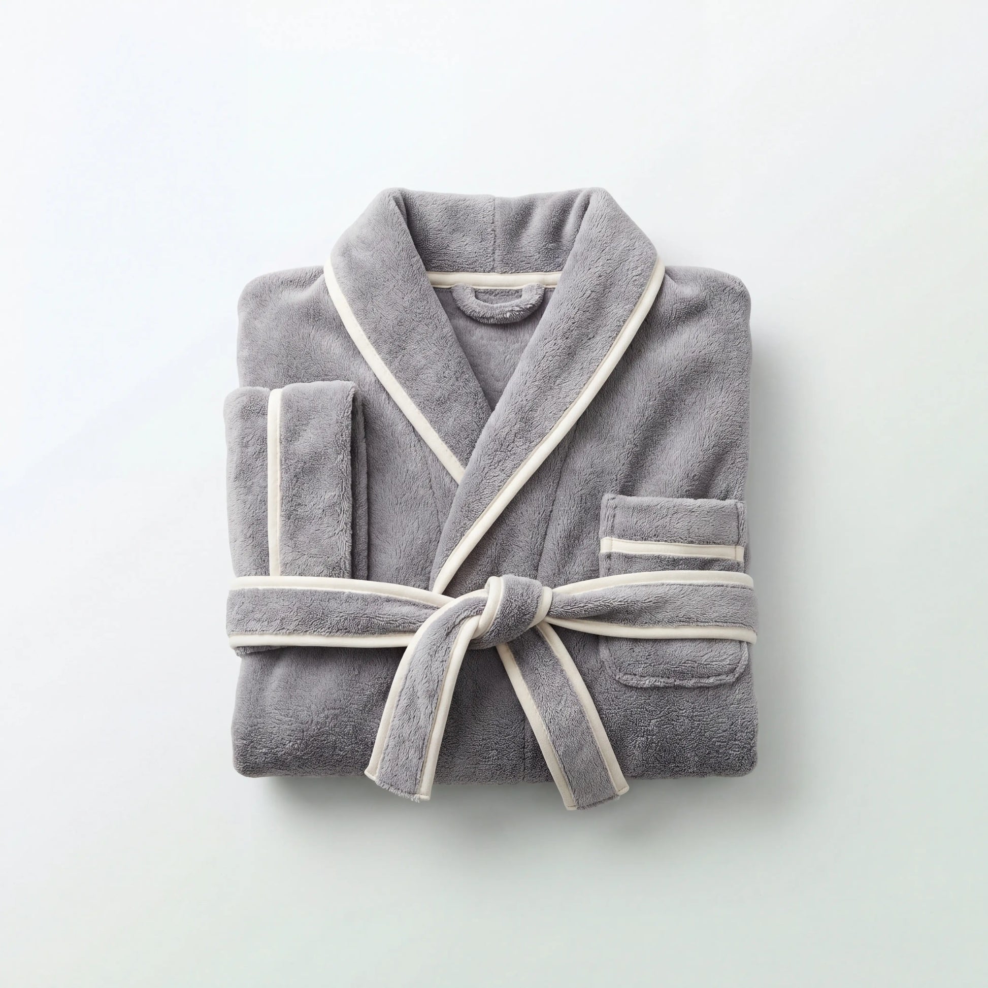 Sleekpaw Quick-Dry Dog Bathrobe in grey with cream trim, folded product view
