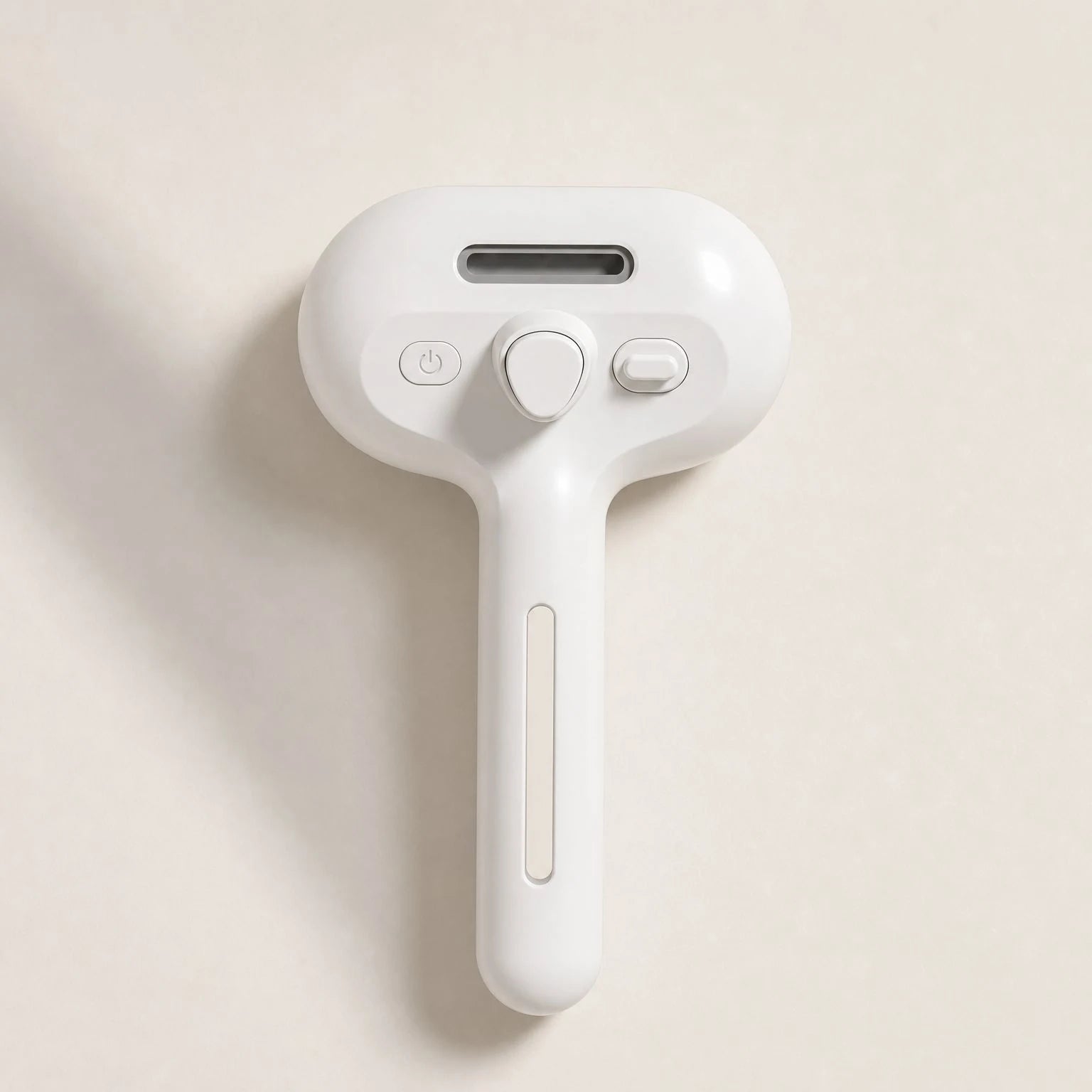 Sleekpaw comb control face: indicator window, one press release trigger, power and mist buttons